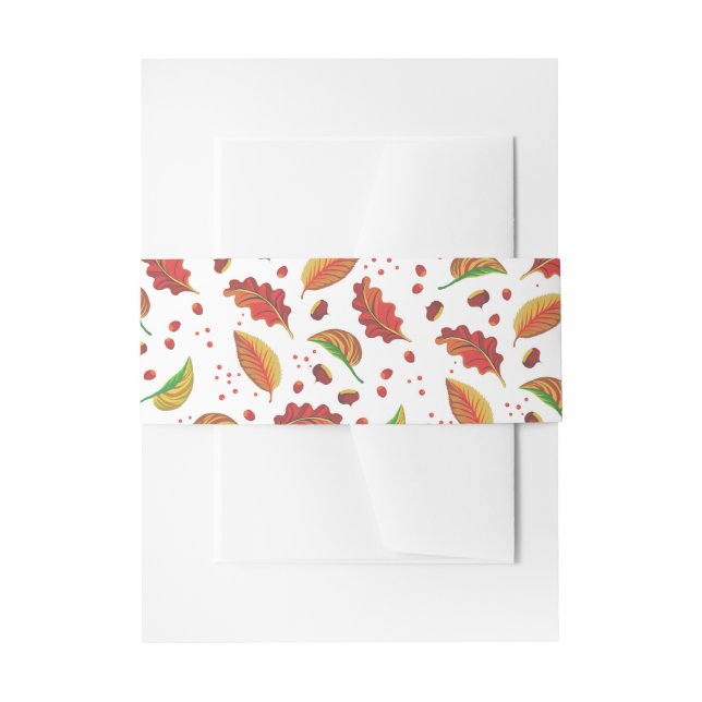  Autumn Leaves Nuts Chestnuts Pattern Elegant Fall Invitation Belly Band (Front Example)