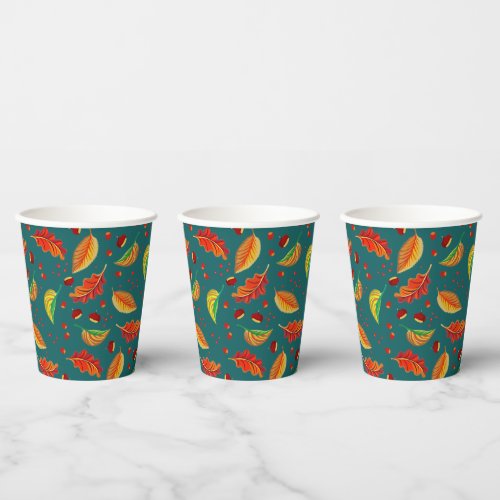  Autumn Leaves Nuts Chestnuts Pattern Elegant Fall Paper Cups