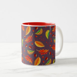 Autumn Leaves Nuts Chestnuts Pattern Elegant Fall Two-Tone Coffee Mug