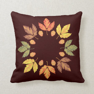 Autumn Leaves & Nuts Throw Pillow