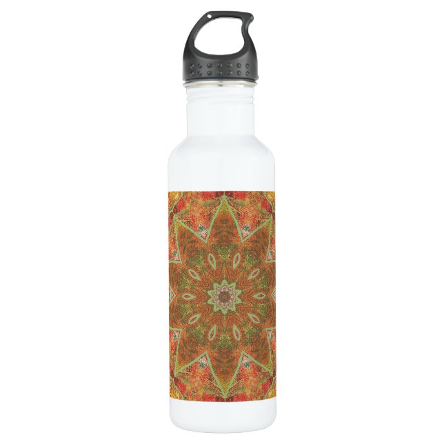 Autumn leaves oak abstract kaleidoscope Bottle (Front)