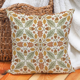 Autumn Leaves Oak Acorns Nature Warm  Throw Pillow