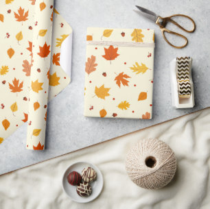 Autumn Leaves, Oak nuts Pattern Thanksgiving Gifts Wrapping Paper