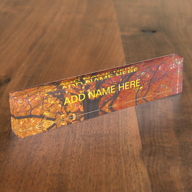 Autumn Leaves of Yellow and Orange Photo Name Plate (Side)