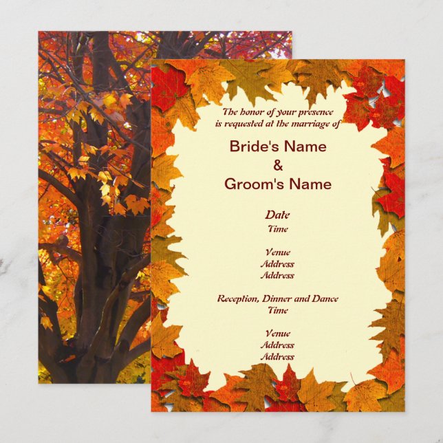 Autumn Leaves of Yellow and Orange Wedding Invite (Front/Back)