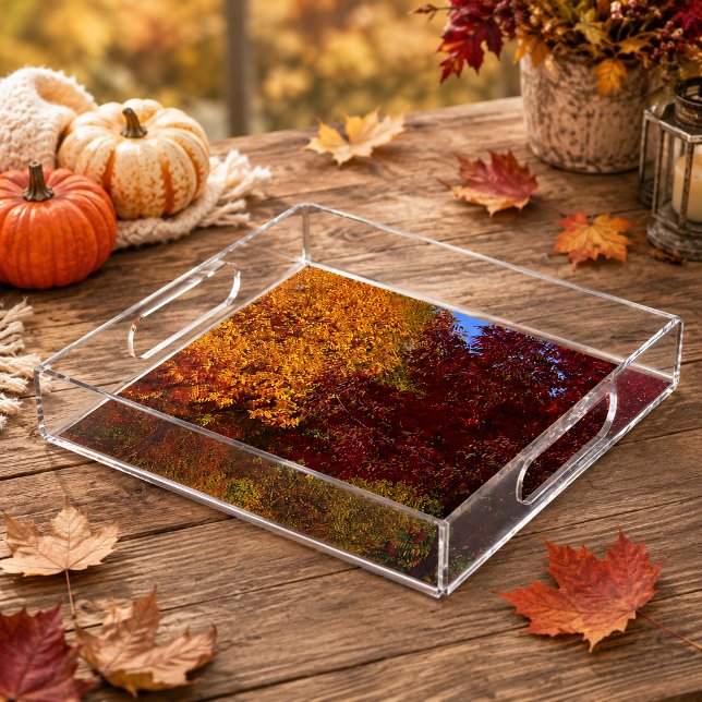 Autumn Leaves of Yellow and Purple Square Acrylic Tray (Autumn Leaves of Yellow and Purple Square Acrylic Tray)