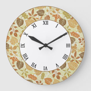 Autumn Leaves Old Tile Earth Tone Fall Decor Large Clock