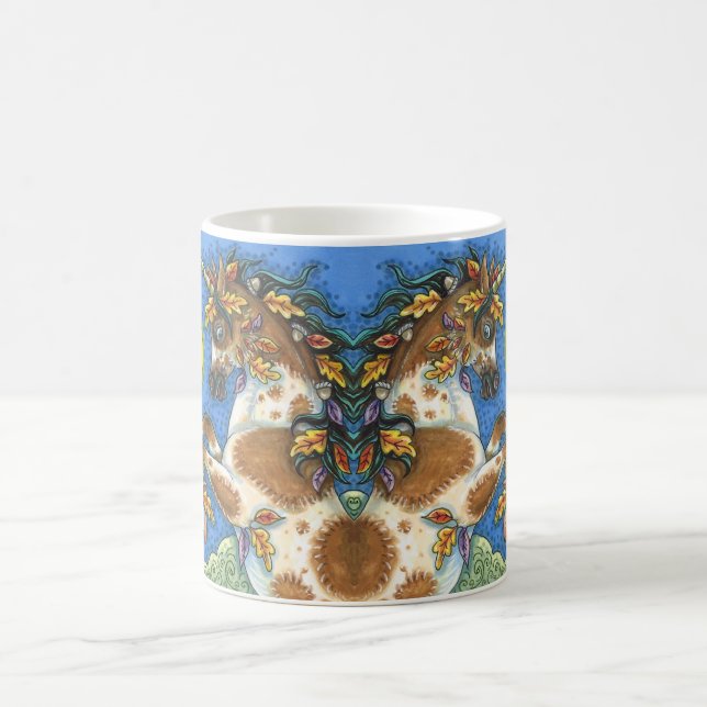 AUTUMN LEAVES ON A UNICORN STALLION, HORSE COFFEE MUG (Center)