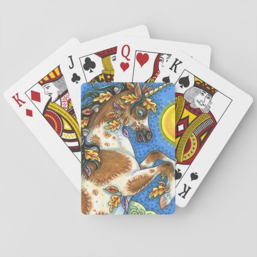 AUTUMN LEAVES ON A UNICORN STALLION REARING HORSE PLAYING CARDS