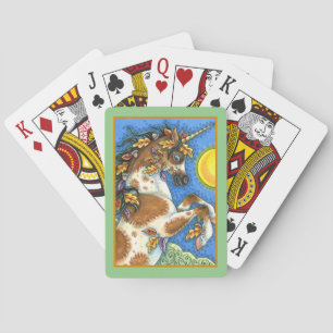 AUTUMN LEAVES ON A UNICORN STALLION, REARING HORSE POKER CARDS