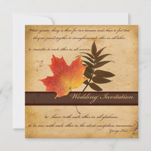 Autumn Leaves on Aged Paper II Square Invitation (Front)