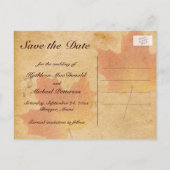 Autumn Leaves on Aged Paper Photo Save the Date Announcement Postcard (Back)