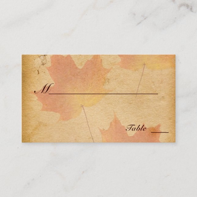 Autumn Leaves on Aged Paper Place Cards (Front)