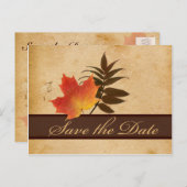 Autumn Leaves on Aged Paper Save the Date Card (Front/Back)