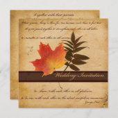 Autumn Leaves on Aged Paper Square Invitation (Front/Back)