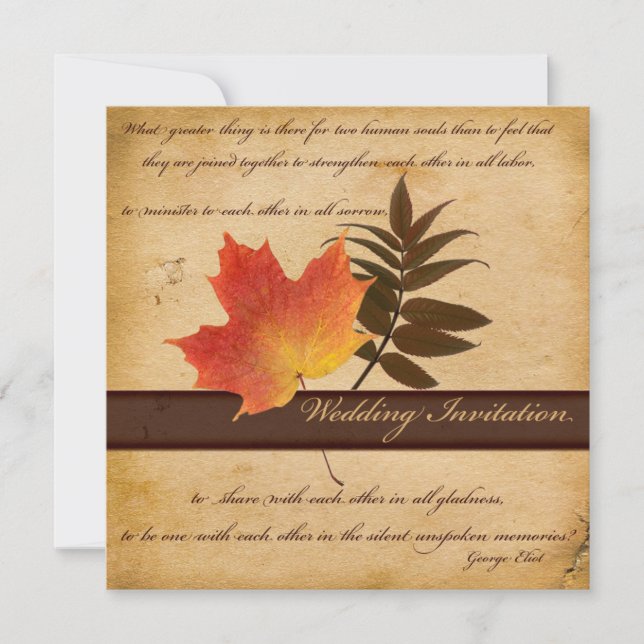 Autumn Leaves on Aged Paper Square Invitation (Front)