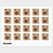 Autumn Leaves on Aged Paper Square Wedding Sticker (Sheet)