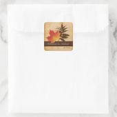 Autumn Leaves on Aged Paper Square Wedding Sticker (Bag)