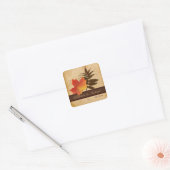 Autumn Leaves on Aged Paper Square Wedding Sticker (Envelope)