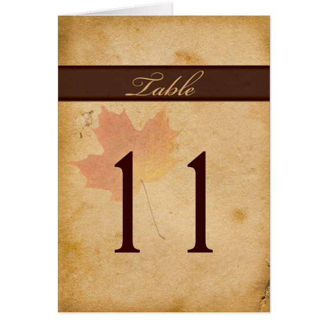 Autumn Leaves on Aged Paper Table Number Card (Front)