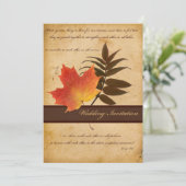 Autumn Leaves on Aged Paper Wedding Invitation (Standing Front)
