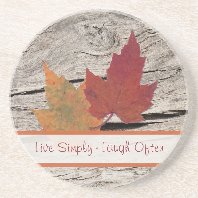 Autumn Leaves on Barn Wood Stone Coaster (Front)
