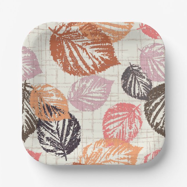 Autumn leaves on beige. paper plates (Front)
