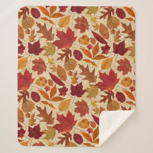 Autumn Leaves on Beige Sherpa Blanket