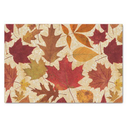 Autumn Leaves on Beige Tissue Paper