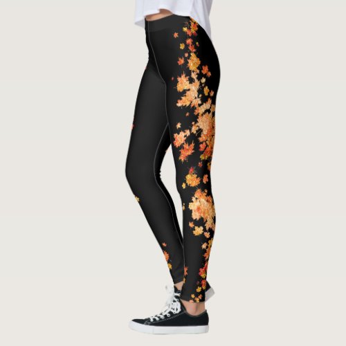 Autumn Leaves on Black Leggings