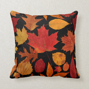 Autumn Leaves on Black Throw Pillow