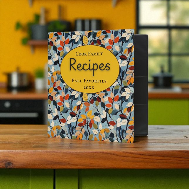 Autumn Leaves on Blue Recipe Binder – Customizable (Creator Uploaded)