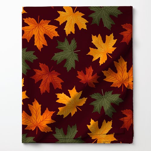 Autumn Leaves On Burgundy Pattern Fabric