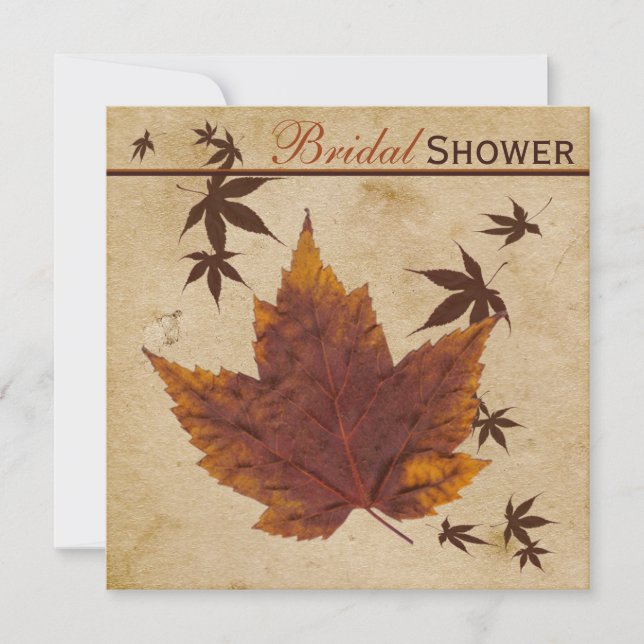 Autumn Leaves on FAUX Aged Paper Bridal Shower Invitation (Front)