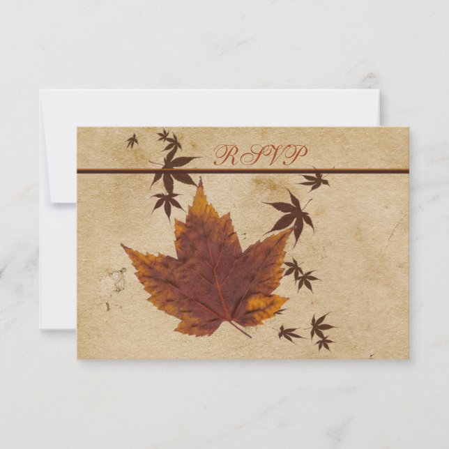 Autumn Leaves on FAUX Aged Paper Reply Card (Front)