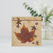 Autumn Leaves on FAUX Aged Paper Wedding Invite (Standing Front)