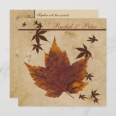 Autumn Leaves on FAUX Aged Paper Wedding Invite (Front/Back)