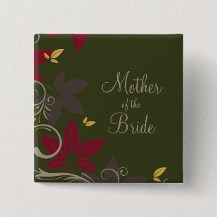 Autumn Leaves on Green Mother of the Bride Pinback Button