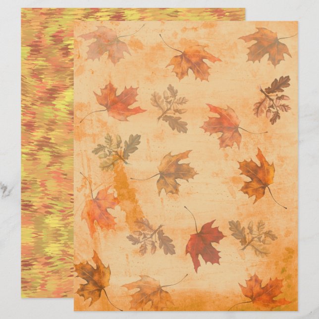 Autumn Leaves on Grunge Background Scrapbook Paper (Front/Back)