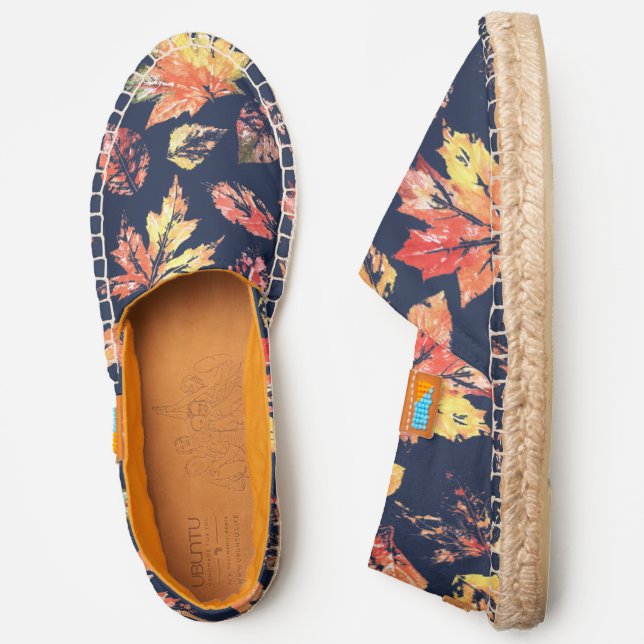 Autumn Leaves on Navy Blue Espadrilles (Side)