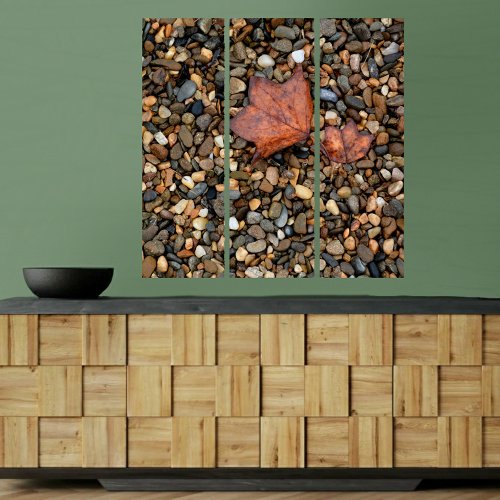 Autumn Leaves on Pebbles Photographic Triptych