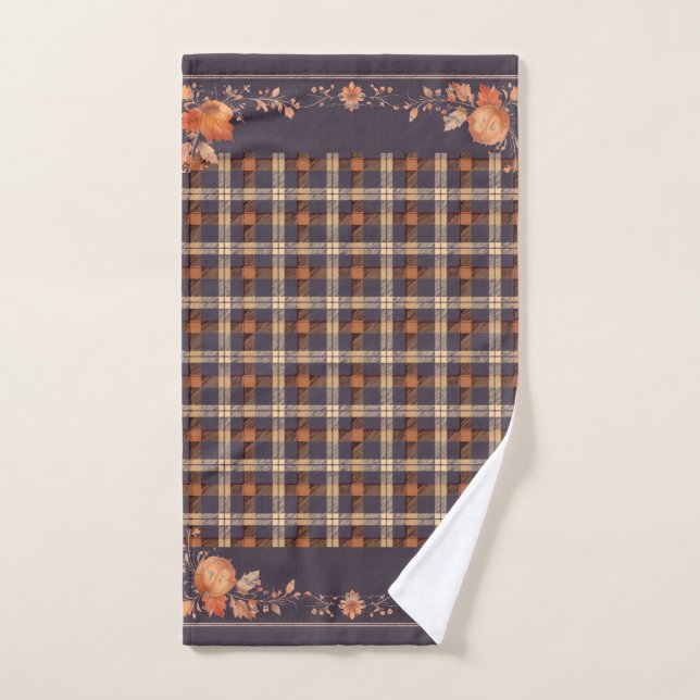 Autumn Leaves on Plaid Hand Towel (Hand Towel)