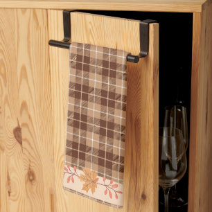 Autumn Leaves on Plaid Kitchen Towel