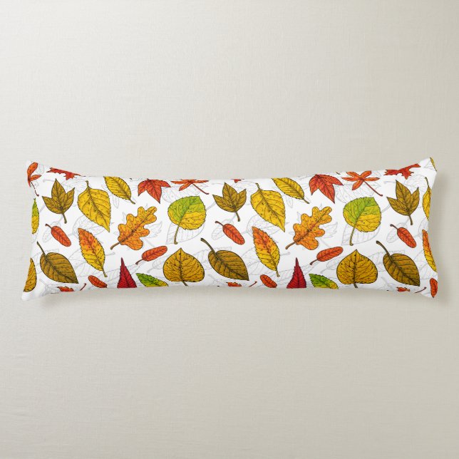Autumn leaves on white body pillow (Front)