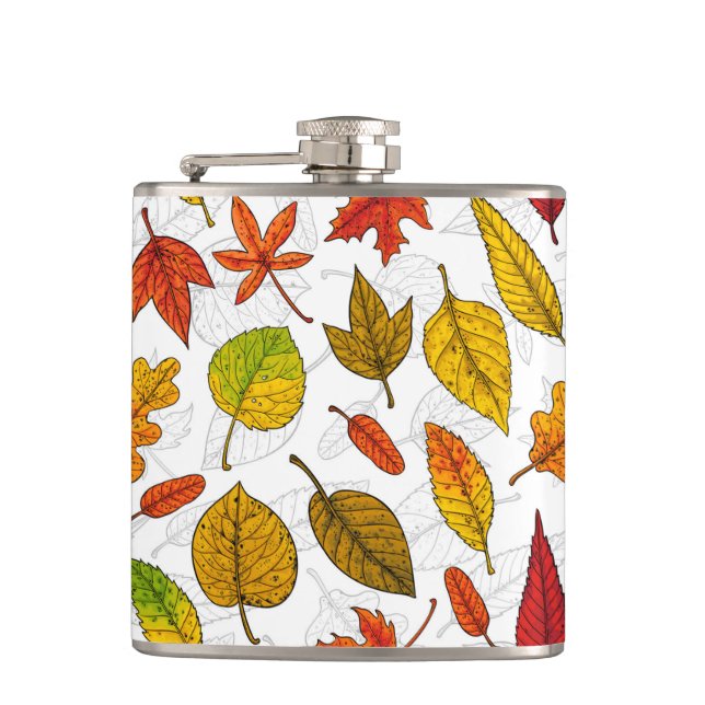 Autumn leaves on white flask (Front)