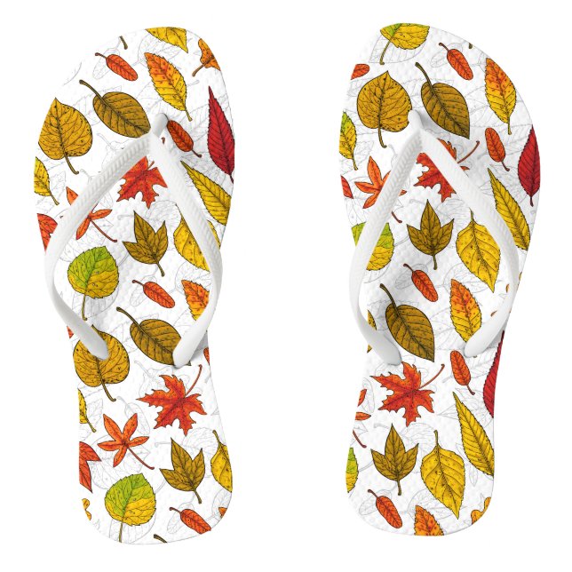 Autumn leaves on white flip flops (Footbed)