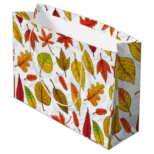 Autumn leaves on white large gift bag