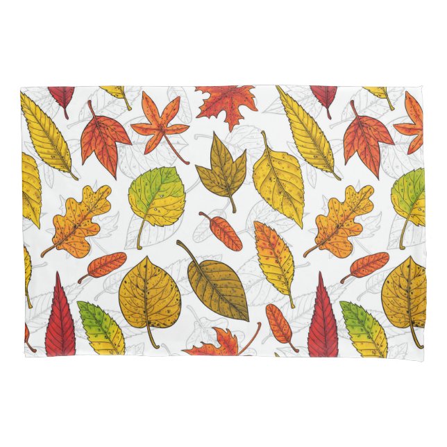 Autumn leaves on white pillow case (Front)