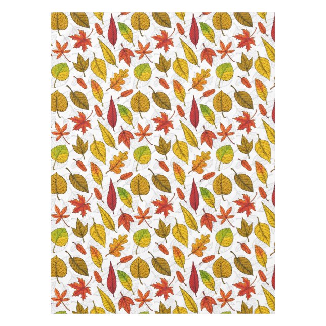 Autumn leaves on white tablecloth (Front)