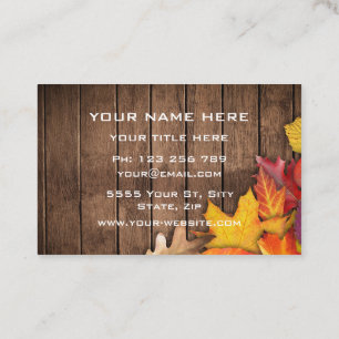 Autumn Leaves on Wood Business Card Template